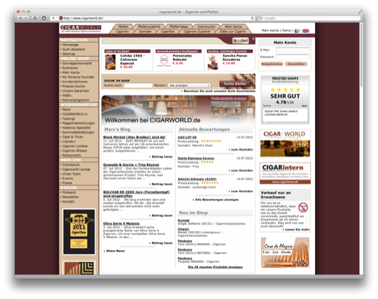 Screenshot der Webseite Cigarworld.de