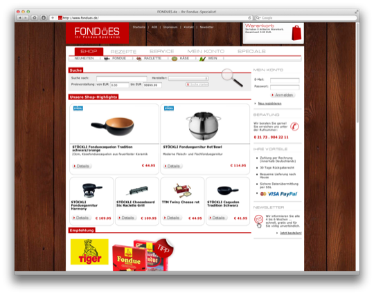 Screenshot der Webseite Fondues.de
