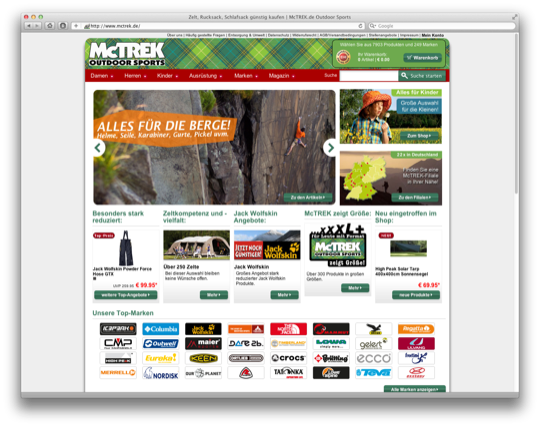 Screenshot der Webseite McTREK.de