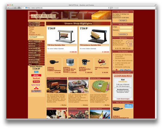 Screenshot der Webseite Raclette.de