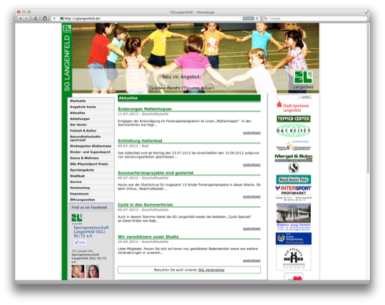 Screenshot der Webseite SGLangenfeld.de